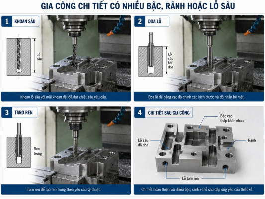 Gia Công Chi Tiết Có Nhiều Bậc, Rãnh Và Lỗ Sâu Trên Máy Phay