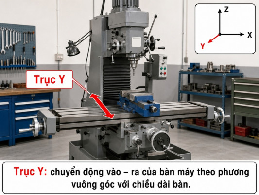 Trục Y Trên Máy Phay Và Hướng Chuyển động Trước Sau Của Bàn Máy