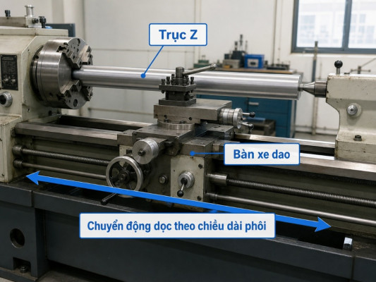 Trục Z Là Chuyển động Dọc Theo Chiều Dài Phôi Trên Máy Tiện