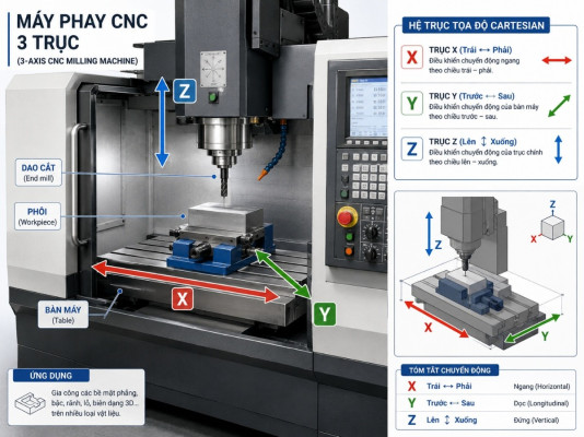 Trục X, Y Và Z Dùng để điều Khiển Chuyển động Tương đối Giữa Dao Cắt Và Phôi